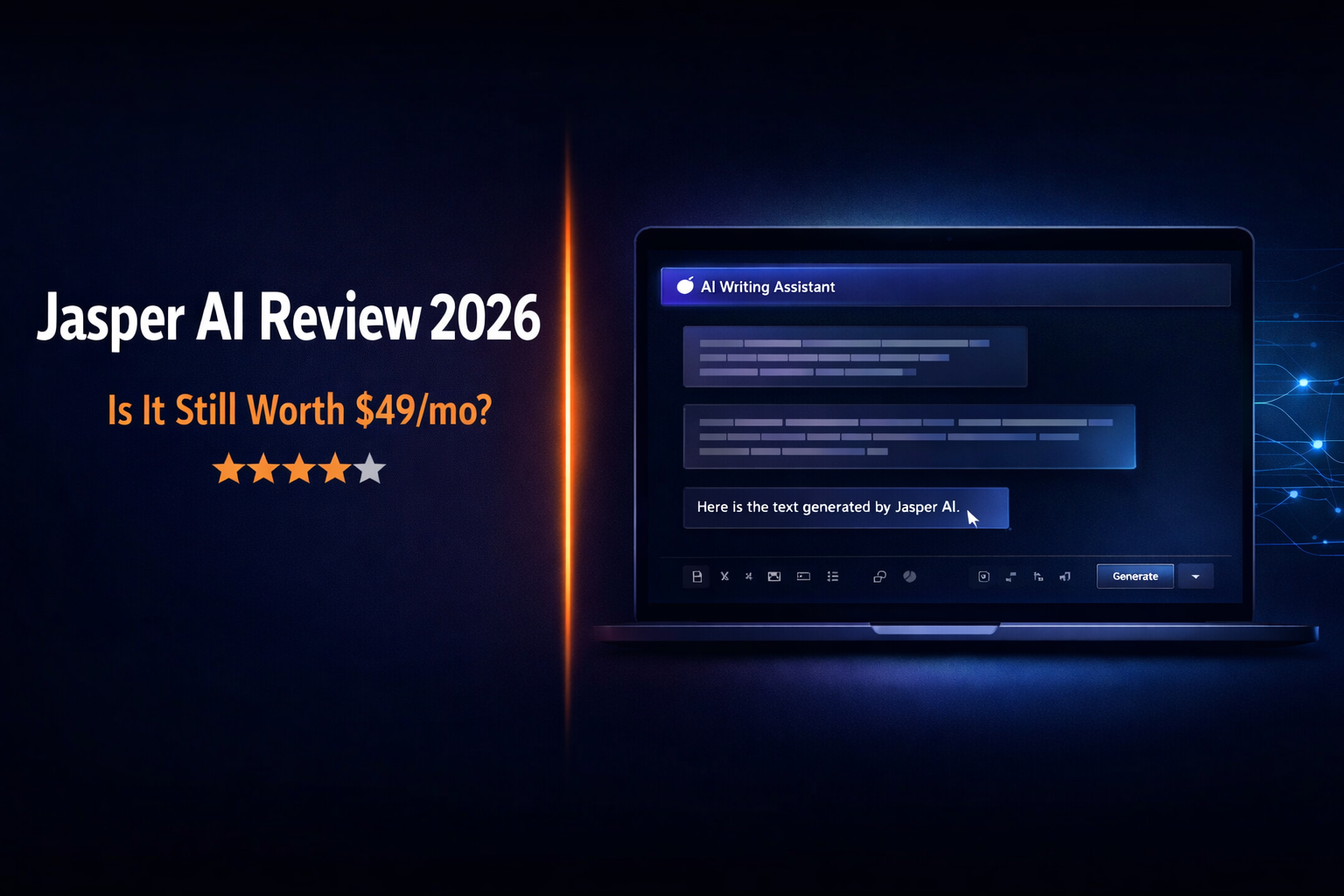 Jasper AI Review 2026 dashboard showing AI writing features and pricing