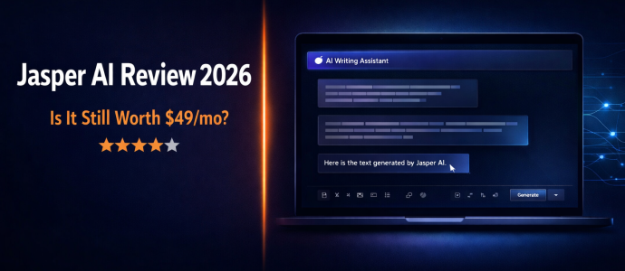 Jasper AI Review 2026 dashboard showing AI writing features and pricing